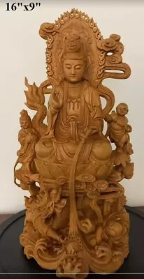 Chinese Natural Wood Carving Verawood Guan Yin Kwan-yin Goddess Buddha Statue • $1450