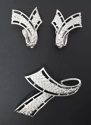 $19.95 • Buy EMMONS Textured Ribbon Brooch Earrings Set Looped Curved Vtg Silver Tone Retro
