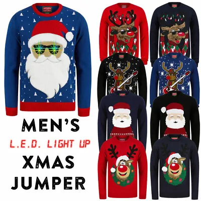 £28.99 • Buy Men's Christmas Jumper LED Light Up Xmas Knitted Sweater Santa Claus Reindeer
