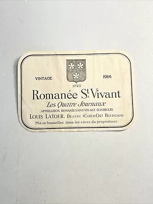 Vintage Wine Bottle Label -- Romanee St. Vivant 1966 Les Quatre Journaux Latour • $2.99