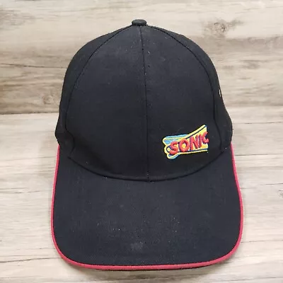 Sonic Drive-In Hat Cap Strap Back Employee Black Red Yellow Logo Adjustable • $11.99