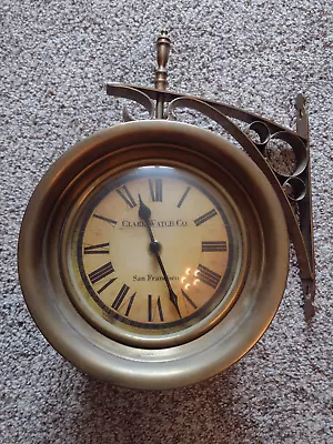 Vintage Railway Station Style Double Sided Faced Swivel Hanging Wall Clock Brass • $79.99