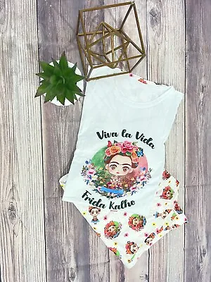 Frida Kahlo Printed Pajama Set Women's Top And Pajama Set Sleepwear Small • $15