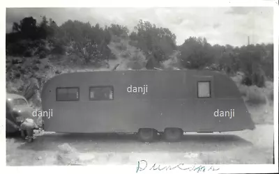DECO Car Pulling A TRAVEL TRAILER* Old AMERICANA Photo Snapshot • $9.99