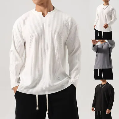 Men T Shirt Streetwear Solid Long Sleeve Casual Streetwear Classic Tee Tops US • $14.69