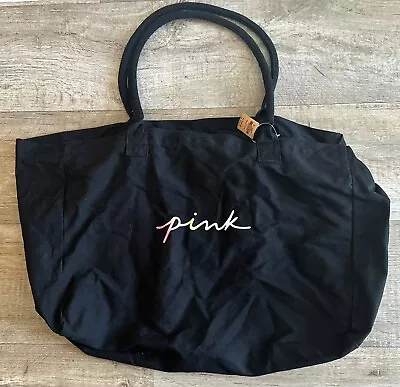 Victoria’s Secret PINK Tote Duffle Bag Black Rainbow Script Logo Large $39.95 • $29