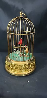 West Germany 2 Bird's In Cage Music Box Automaton Mechanical With Real Feathers! • $695