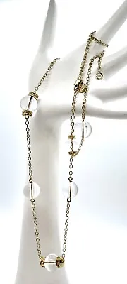 $16.99 • Buy J CREW Clear Glass Bead W/Crystal Accents Gold Tone Station Long Necklace