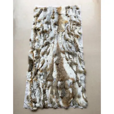 Genuine Fur Throw Luxury Rabbit Fur Blanket Soft Patchwork Rug Carpet Yellow Tan • $31.34