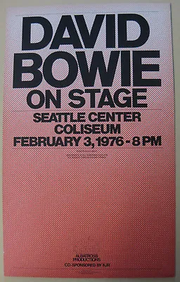 $850 • Buy DAVID BOWIE Seattle Center Coliseum 1976 ORG Cardboard CONCERT POSTER Beautiful