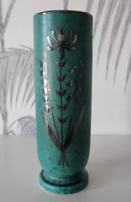 Vintage Vase Argenta Lily Of The Valley & Columbine Silver Inlay Stoneware  • $549