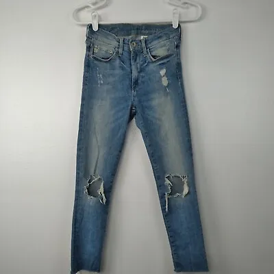 H&M &denim Jeans Women's 25/30 (25x24) Skinny Shaping Raw Hems Distressed • $11.56