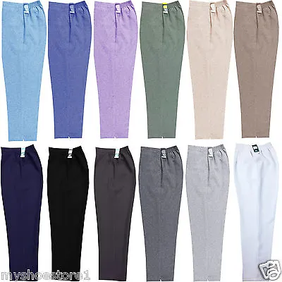 Womens Trousers Ladies Half Elasticated Stretch Waist Work Office Pockets Pants • £8.99