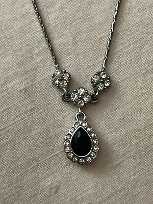 Vintage Monet Necklace With Teardrop Onyx Stone And 3 Clusters Of 4 Crystals • $14.95