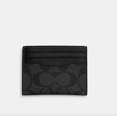 NEW Coach Slim Id Card Case In Signature Canvas Charcoal/ Black CQ031 $78 • $83.93