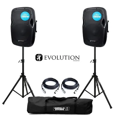 Evolution RZ12A Active 2000W 12  DJ Disco PA Speaker Package (Pair) With Stands • £329.95