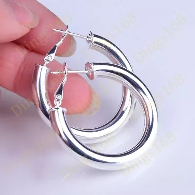 925 Sterling Silver LightWeight 30mm/1.18  5mm Round Italian Tube Hoop Earrings • $15.99