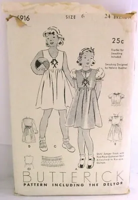 Pattern Sewing Vintage Butterick 6916 Size 6 Girls Shirt Dress Smocking. • $9.99