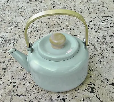 £13 • Buy Grey Metal Enamel Tea Pot With A Collapsible Wooden Handle