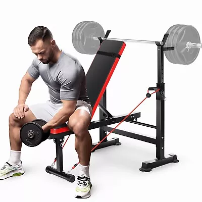 Adjustable Weight Bench Set 600lbs 4-in-1 Olympic Workout Bench W/Barbell Rack🔥 • $99.99