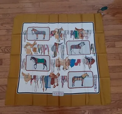  GUCCI VINTAGE Horse And Saddles Silk Scarf 33”x33  NWT REF736 • $99.99