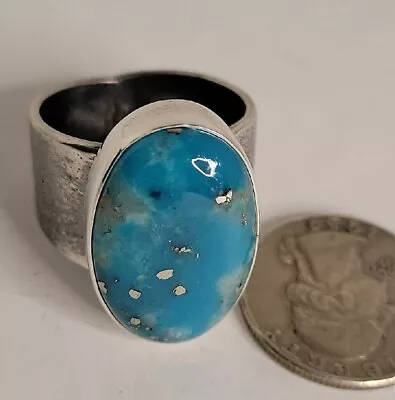 Morenci Turquoise In Quartz Sterling Silver Ring Size 13 21.9g Signed Handmade  • $199