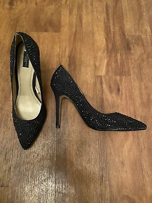 Zara Collection Court Shoes Size 4 37 Black Suede & Crystal Cushioned Insole • £4.50