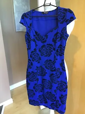 £3 • Buy Jane Norman Cobalt Blue, Black, Flocked Pencil Dress, Size 10, Great Preowned 