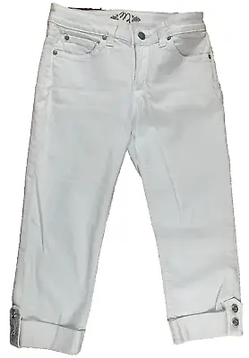 MIRACLEBODY Mid-Rise Stretch White Denim Capri Jeans Women's Size 6 Rhinestones • $14.99
