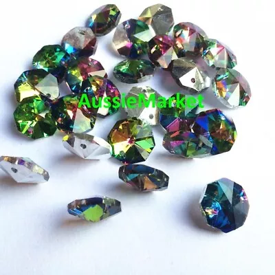 £5.01 • Buy 20 X Octagon Beads Multi Colour Silver Back Crystal Glass 14mm 2 Holes Jewellery