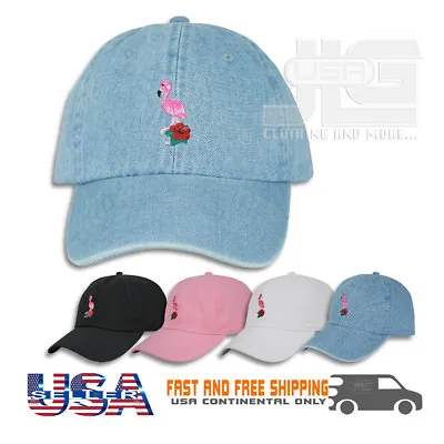 $14.99 • Buy Flamingo Hawaiian Hibiscus Embroidered Dad Cap Adjustable Unconstructed Hat