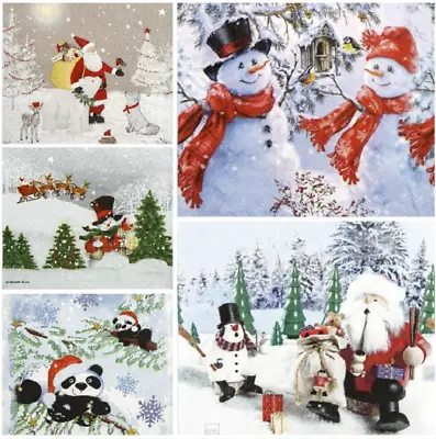 Decoupage Christmas Napkins X4 Santa Snowman Panda Frosty Forest Mix Packs Avail • £2.79