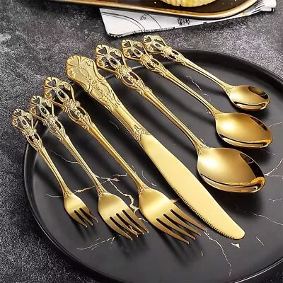 7-Pieces Gold Stainless Steel Flatware Anti-rust Stainless Steel Gold Cutler... • $18.60