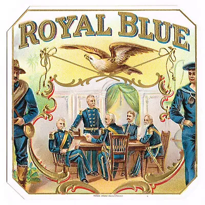 Patriotic Cigar Box Label Vintage C1910 Royal Blue Civil War Bald Eagle Union B6 • $8.95
