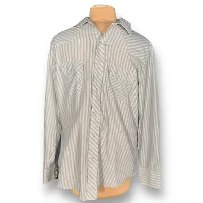Wrangler Shirt Grey Silver Metallic Striped Western Style Pearl Snap Large • $20