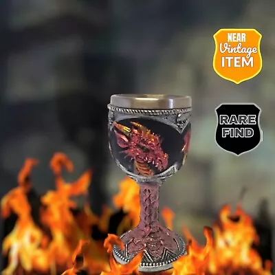 Pink Dragon Goblet With Green Eyes & Silver Skull Accents. Medieval Myth Decor. • $14.95