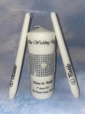 Wedding Marriage Unity Candles Personalised With Diamond Effect Embellishments • £29.99