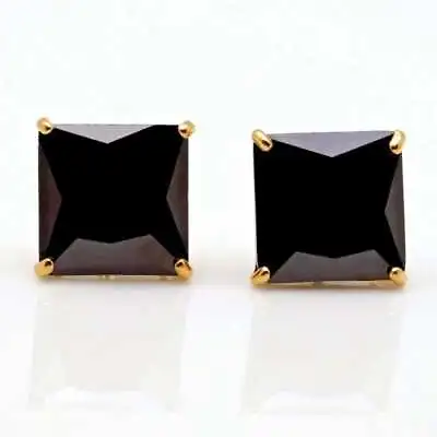 6CTW Black Diamond Princess-Cut Simulated Stud Earrings 14K Yellow Gold 8mm • $103.46