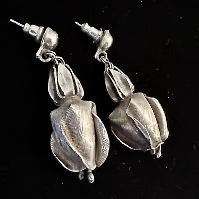 Antique Sterling Silver Large 3D Flower Lily Earrings Valentines Spratling Style • $75