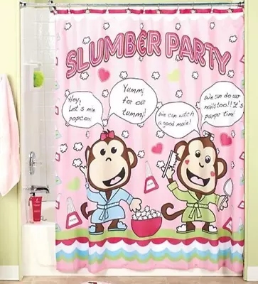 Kids Bathroom Slumber Party Girl Monkey's Shower Curtain NIP • $16.99