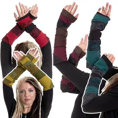 Hippy Patchwork Arm Warmers Fleece Punk Emo Armwarmers Elf Cosplay Gauntlets • $33.87