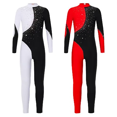 UK Gymnastics Leotard Girls Ballet Dance Long Sleeve Jumpsuit Costume Catsuits • £14.17