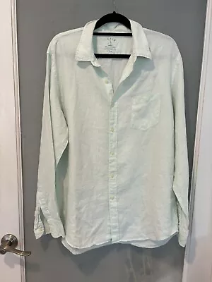 J CREW Irish Linen Sea   Green Button Up Long Sleeve Shirt Mens Size L • $23.90