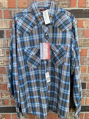 VTG NWT Wrangler Authentic Western Apparel 17-17 1/2 XL Men's Plaid Pearl Snap • $24.99