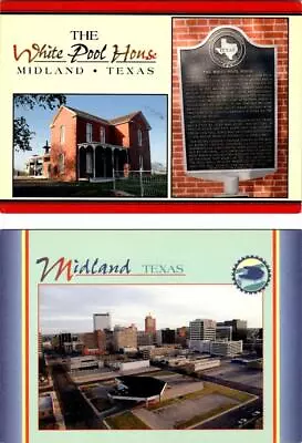 2~4X6 Postcards  Midland TX Texas  WHITE POOL HOUSE & CITY BIRD'S EYE VIEW • $8.44