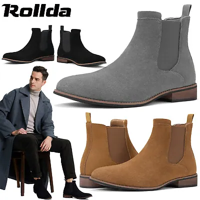 Rollda Men Chelsea Ankle Boot Suede Non-Slip Cushioning Casual Desert Dress Boot • $46.89