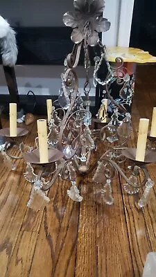 Vintage Victorian Repro Metal Chandelier With Large Crystals  • $350