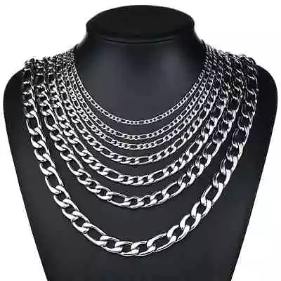 Stainless Steel Figaro Chain 16 - 30  Necklace Men Women  3/4/5/7/9/10/12mm • $8.40