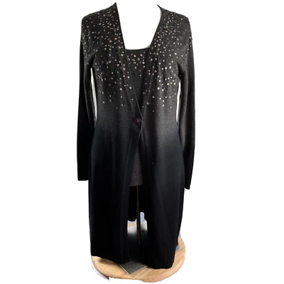 $13.41 • Buy Chicos Womens  Duster & Tank Size 1  Ombre Gray Black Knit Cardigan 2 Piece