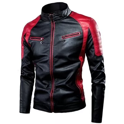 Men's Motorcycle Leather Jacket Warm Zip Coats Fashion Casual Machine Jackets • $31.17